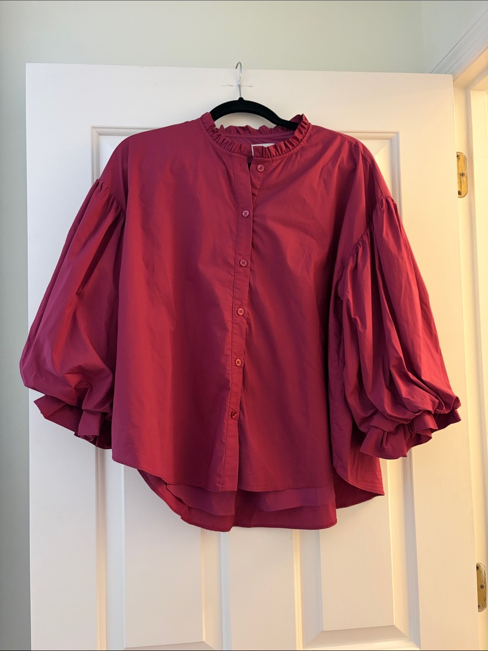 Women's Berry Button-Front Puff Sleeve Blouse